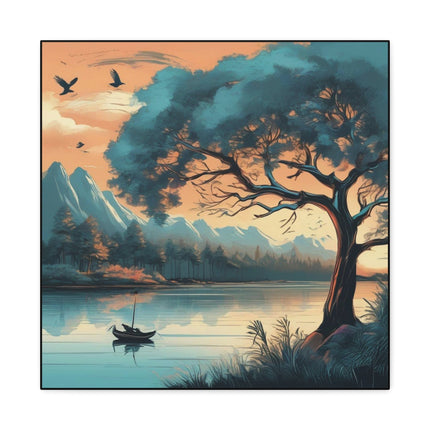 Step into 'Tranquil Serenity: A Riverside Reflection - Matte Canvas, Stretched, 1.25"