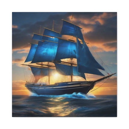 Sailing the Azure Horizon: A Brigantine's Journey - Matte Canvas, Stretched, 1.25"