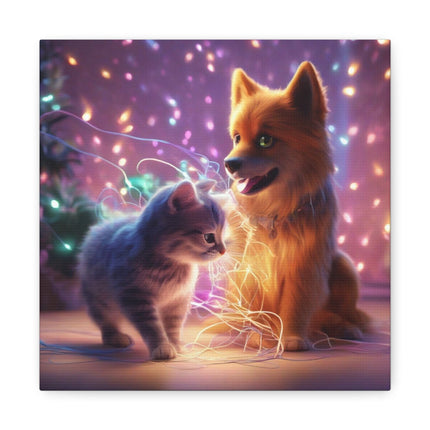 Paws of Friendship: A Playful Duo - Matte Canvas, Stretched, 1.25"