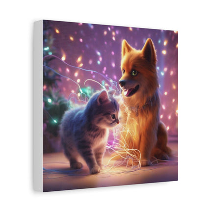 Paws of Friendship: A Playful Duo - Matte Canvas, Stretched, 1.25"