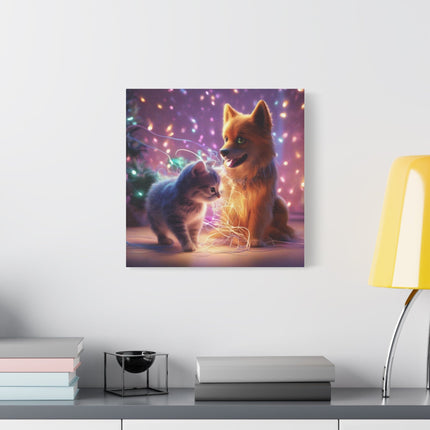 Paws of Friendship: A Playful Duo - Matte Canvas, Stretched, 1.25"