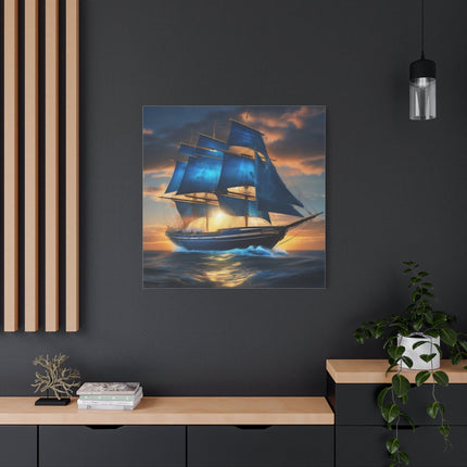 Sailing the Azure Horizon: A Brigantine's Journey - Matte Canvas, Stretched, 1.25"