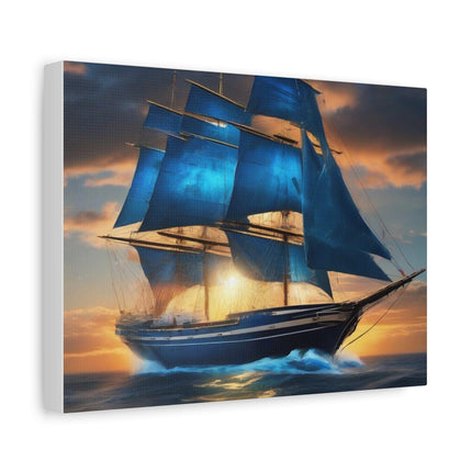 Sailing the Azure Horizon: A Brigantine's Journey - Matte Canvas, Stretched, 1.25"