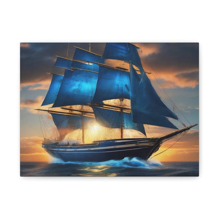 Sailing the Azure Horizon: A Brigantine's Journey - Matte Canvas, Stretched, 1.25"