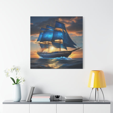 Sailing the Azure Horizon: A Brigantine's Journey - Matte Canvas, Stretched, 1.25"